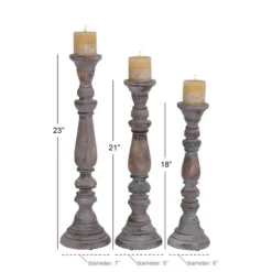 Candle Holders-Kirkland's Home Slate Rustic Mango Wood 3-Pc. Candle Holder Set Gray