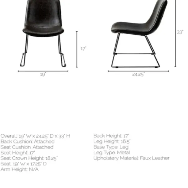 Dining Chairs-Kirkland's Home Slate Vegan Leather Bucket Dining Chairs, Set Of 2 Black