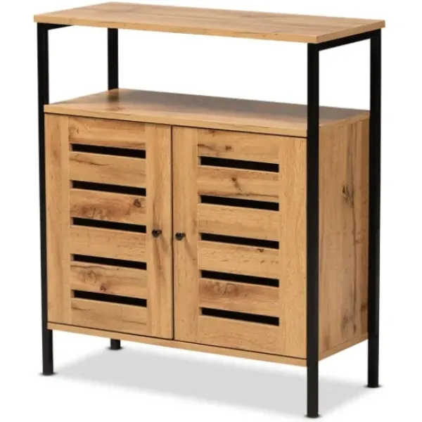 Entryway Furniture-Kirkland's Home Slatted Oak Wood Cabinet