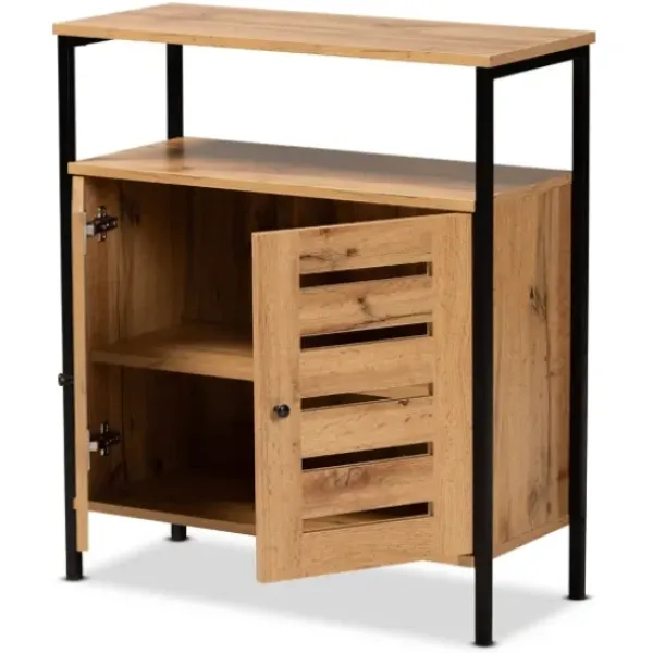 Entryway Furniture-Kirkland's Home Slatted Oak Wood Cabinet