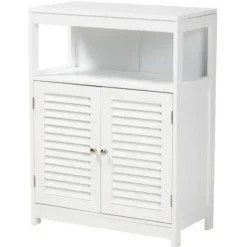 Bathroom Furniture-Kirkland's Home Slatted Wood Bathroom Cabinet White