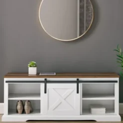 Entryway Furniture-Kirkland's Home Sliding Barn Door Bench White