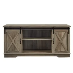 Tv Stands & Media Consoles-Kirkland's Home Sliding Barn Door Open Shelf Wash Tv Stand Gray