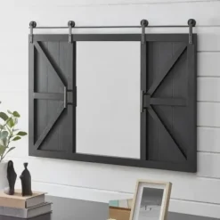 Decorative Mirrors-Kirkland's Home Sliding Barn Door Wall Mirror Black