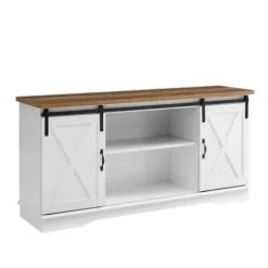 Tv Stands & Media Consoles-Kirkland's Home Sliding Door Rustic Oak Top Tv Stand White