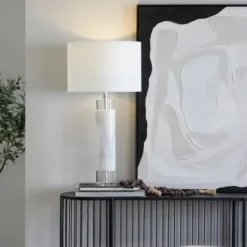 Table Lamps-Kirkland's Home Slim Marble Table Lamp White