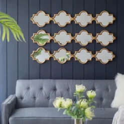 Decorative Mirrors-Kirkland's Home Slim Stacked Trellis Wall Mirror Gold