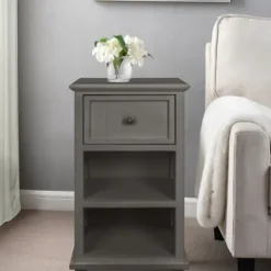 Accent & End Tables-Kirkland's Home Slim Wooden 2-Shelf Side Table Gray