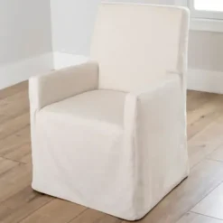 Dining Chairs-Kirkland's Home Slipcover Track Arm Dining Chair Ivory