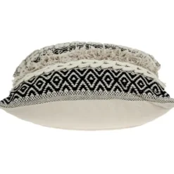Pillows-Kirkland's Home Sloane Shaggy Knotted Throw Pillow Ivory/Black