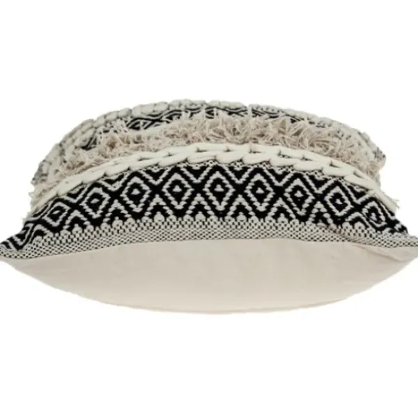 Pillows-Kirkland's Home Sloane Shaggy Knotted Throw Pillow Ivory/Black