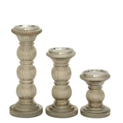 Candle Holders-Kirkland's Home Smoke Glass Pillar Candle Holders, Set Of 3 Gray