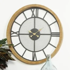 Clocks-Kirkland's Home Smoke Gray Vintage Matte Mesh Wall Clock