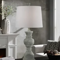 Table Lamps-Kirkland's Home Smokey Slate Gray Baluster Grain Table Lamp White