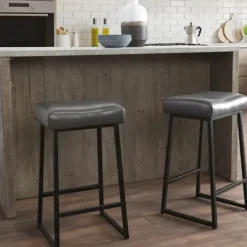 Bar Stools & Counter Height Stools-Kirkland's Home Smokey Vegan Leather Counter Stools, Set Of 2 Gray