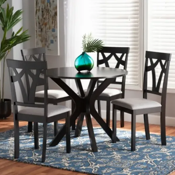 Dining Tables-Kirkland's Home Smoky Gray Upholstered Swoop Back 5-Pc. Dining Set