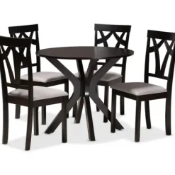 Dining Tables-Kirkland's Home Smoky Gray Upholstered Swoop Back 5-Pc. Dining Set