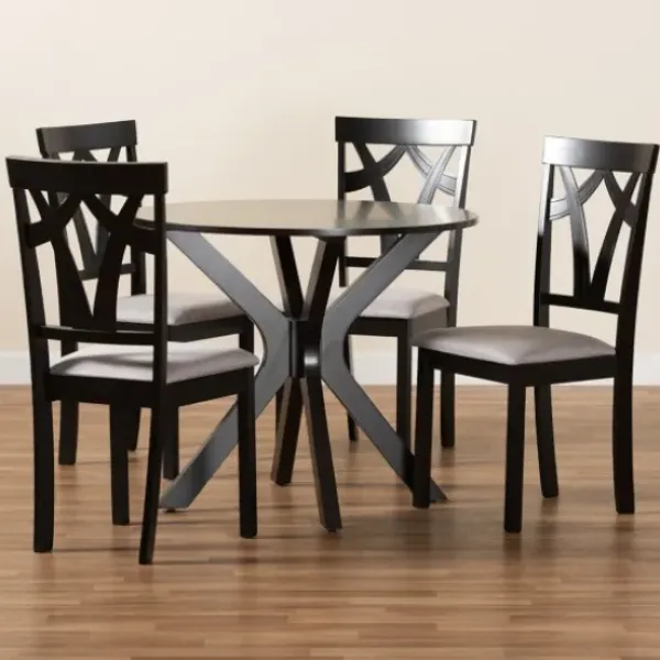 Dining Tables-Kirkland's Home Smoky Gray Upholstered Swoop Back 5-Pc. Dining Set