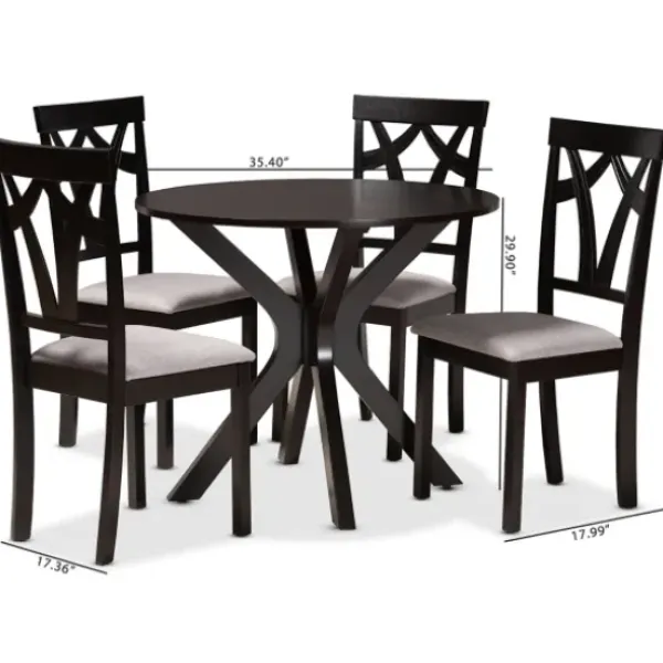 Dining Tables-Kirkland's Home Smoky Gray Upholstered Swoop Back 5-Pc. Dining Set