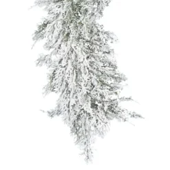 Arrangements & Greenery-Kirkland's Home Snowy Cedar Garland, 75 In. White/Green