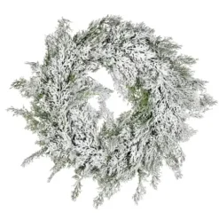 Wreaths-Kirkland's Home Snowy Cedar Wreath Green/White