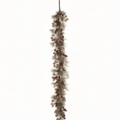 Arrangements & Greenery-Kirkland's Home Snowy Eucalyptus Berry Mix Christmas Garland Green/Red