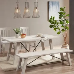 Dining Chairs-Kirkland's Home Sofia Wooden Dining Bench With Metal Bars White