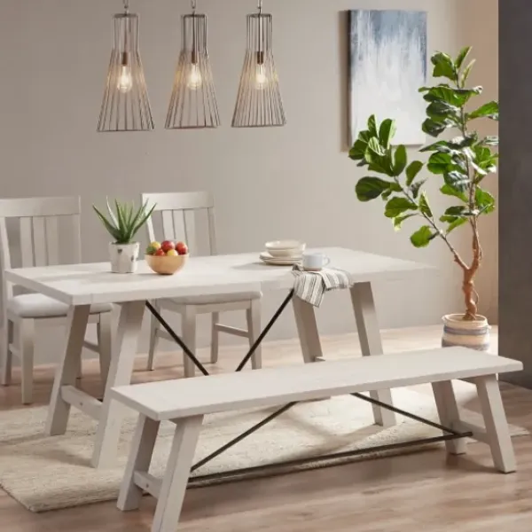 Dining Chairs-Kirkland's Home Sofia Wooden Dining Bench With Metal Bars White