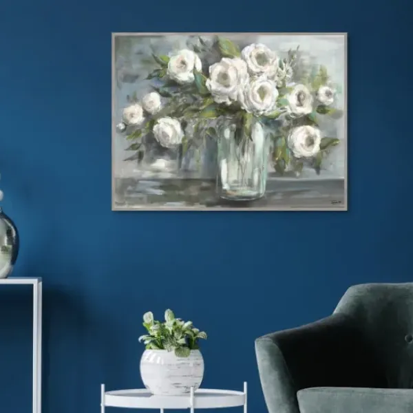 Framed Art-Kirkland's Home Soft Blooms Still Life Framed Wall Art White/Green/Gray