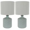 Table Lamps-Kirkland's Home Soft Blue Embossed Ceramic Table Lamps, Set Of 2 White