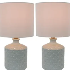 Table Lamps-Kirkland's Home Soft Blue Embossed Ceramic Table Lamps, Set Of 2 White