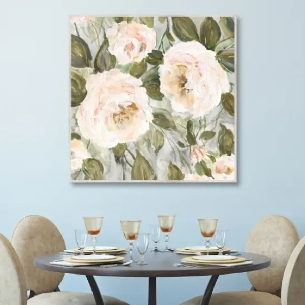 Framed Art-Kirkland's Home Soft California Roses Framed Canvas Art White/Green/Pink