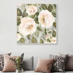 Framed Art-Kirkland's Home Soft California Roses Framed Canvas Art White/Green/Pink