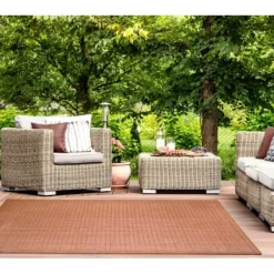 Outdoor Rugs-Kirkland's Home Solitaire Sun Shower Outdoor Area Rug, 7X9 Blue/Ivory