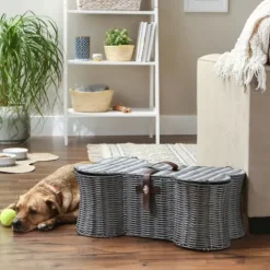 Baskets & Boxes-Kirkland's Home Spa Blue And Tan Woven Basket With Tassel, 17 In. Blue/Tan