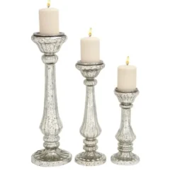 Candle Holders-Kirkland's Home Speckled Mercury Glass Pillar Holders, Set Of 3 Silver