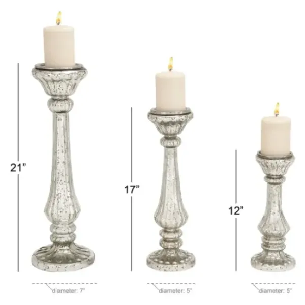Candle Holders-Kirkland's Home Speckled Mercury Glass Pillar Holders, Set Of 3 Silver