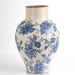 Vases-Kirkland's Home Speckled Metal Floor Vase, 28 In. White
