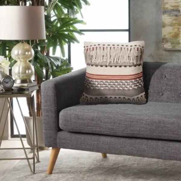 Pillows-Kirkland's Home Spice And Natural Chic Fringe Pillow Orange/Tan