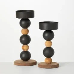Candle Holders-Kirkland's Home Spiked Sphere 2-Pc. Pillar Candle Holder Set Brown/Black