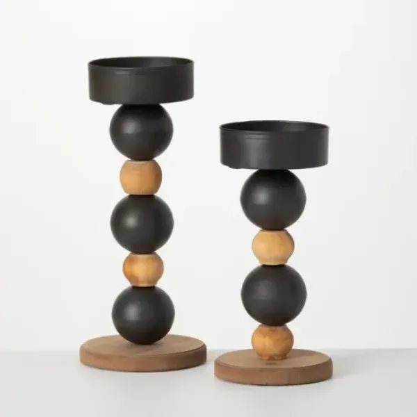 Candle Holders-Kirkland's Home Spiked Sphere 2-Pc. Pillar Candle Holder Set Brown/Black