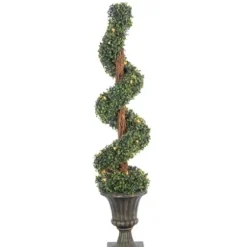 Trees & Topiaries-Kirkland's Home Spiral Pre-Lit Boxwood Potted Topiary Green/Brown