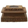 Candle Holders-Kirkland's Home Square Carved Wood Pillar Candle Holder Brown