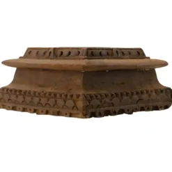 Candle Holders-Kirkland's Home Square Carved Wood Pillar Candle Holder Brown