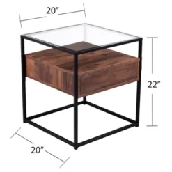 Accent & End Tables-Kirkland's Home Square Metal And Wood Glass Top Accent Table Brown
