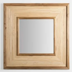 Decorative Mirrors-Kirkland's Home Square Pampas Grass And Wood Mirror