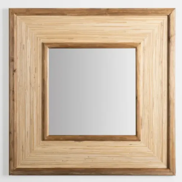 Decorative Mirrors-Kirkland's Home Square Pampas Grass And Wood Mirror