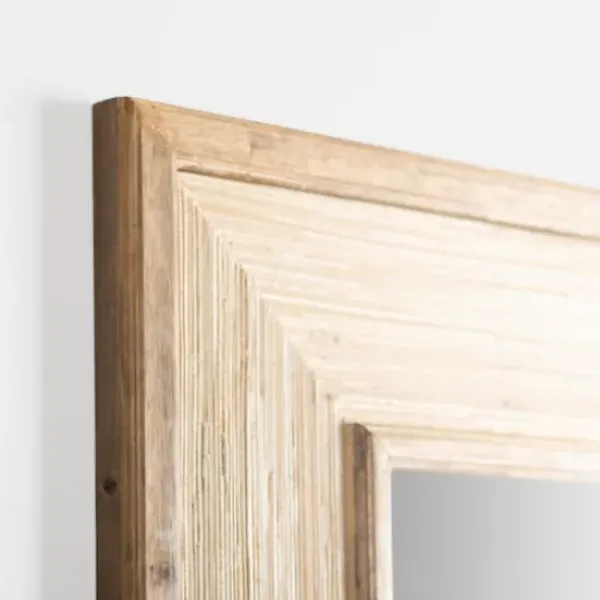 Decorative Mirrors-Kirkland's Home Square Pampas Grass And Wood Mirror