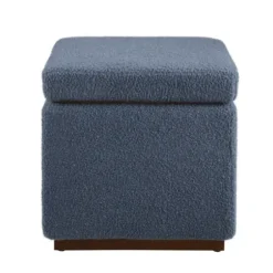 Benches & Ottomans-Kirkland's Home Square Sherpa Upholstered Storage Ottoman Blue