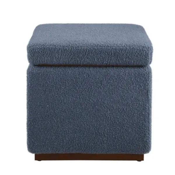 Benches & Ottomans-Kirkland's Home Square Sherpa Upholstered Storage Ottoman Blue